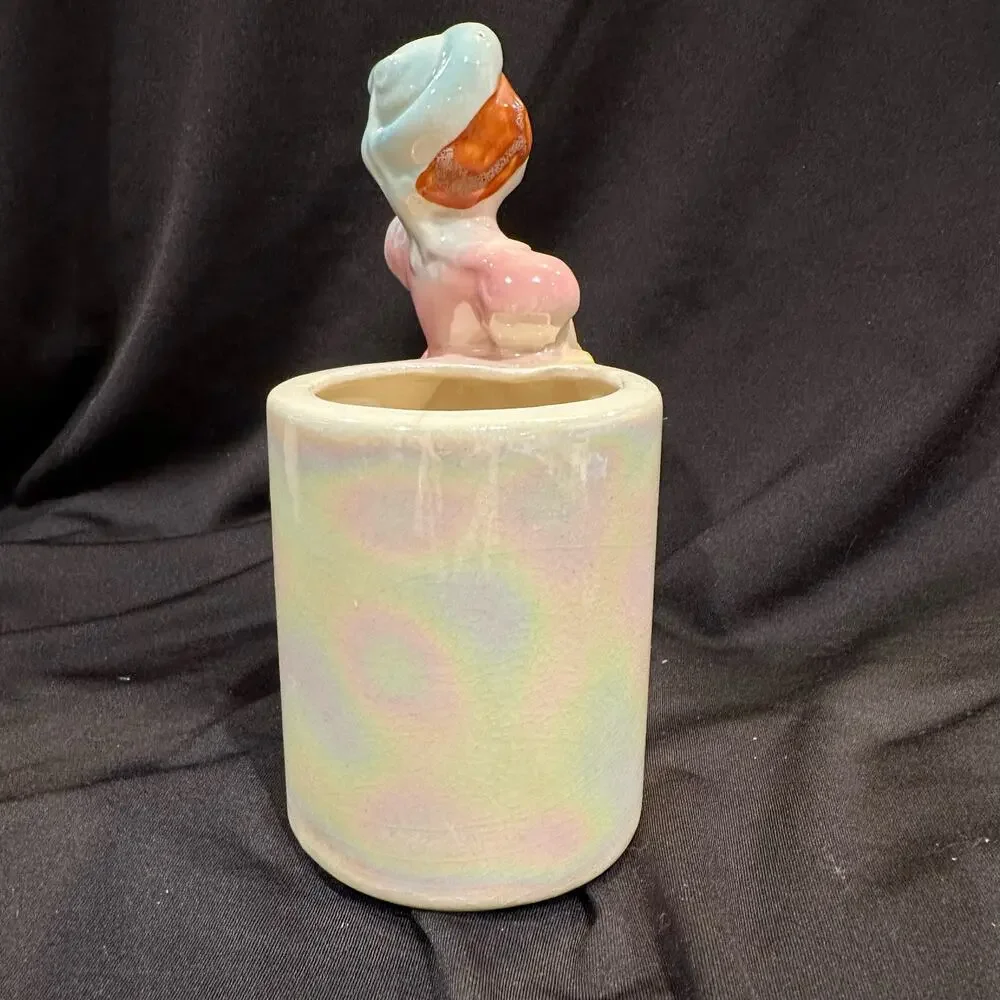 Vintage Girl with Flower Basket Lusterware Planter